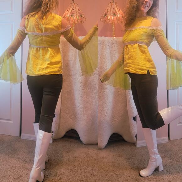 Linen Canary Yellow Tank with Detailed Collard Stitch - Picture 2 of 6